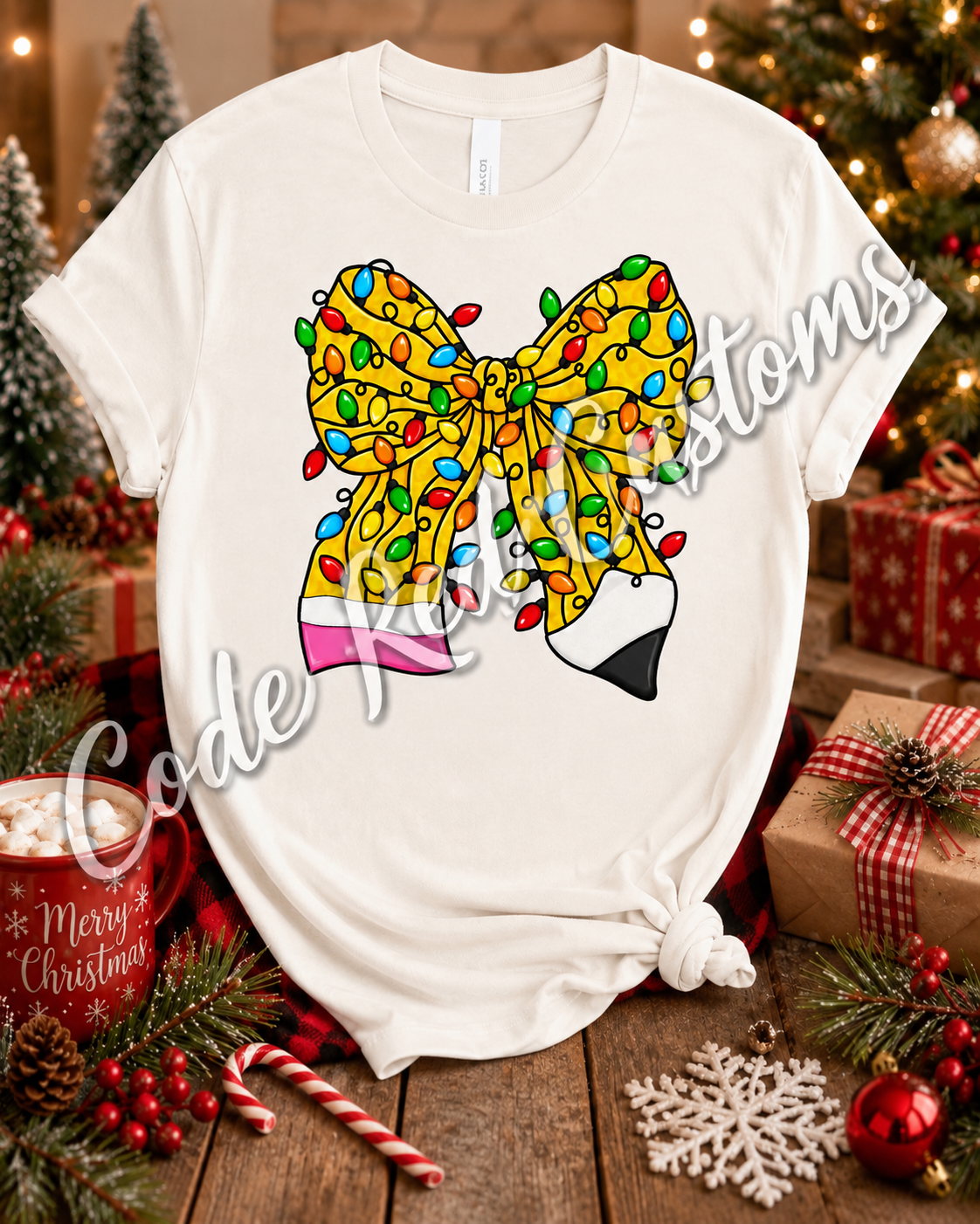 Christmas Teacher Bow DTF Transfer – 11” x 11”