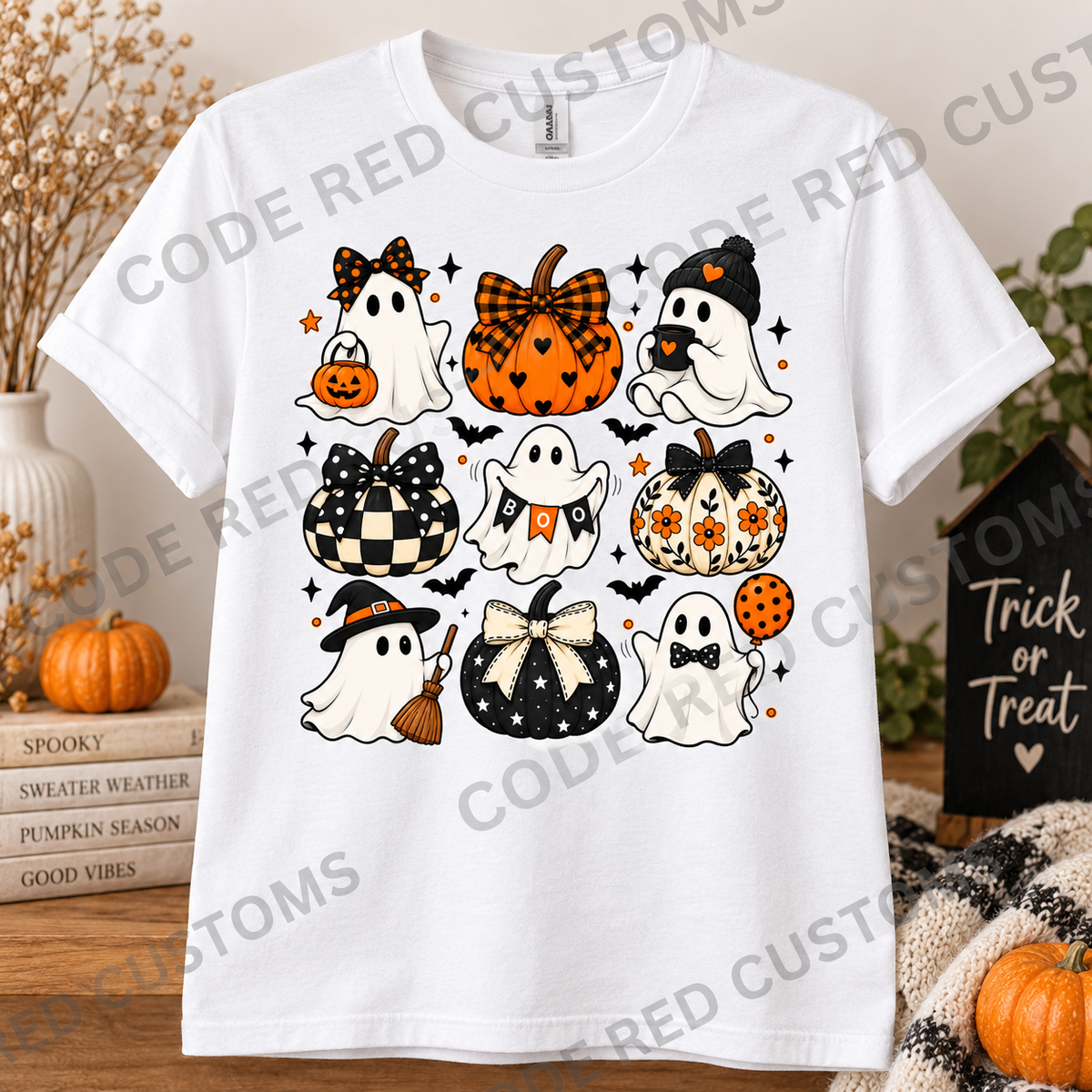 Ghosts &amp; Pumpkins Halloween DTF Transfer – 11” x 11”