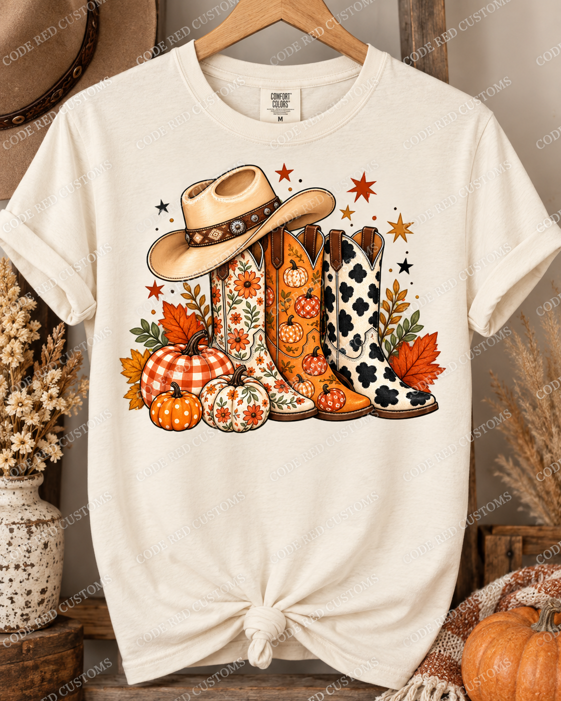 Fall Western Boots &amp; Pumpkins DTF Transfer – 11” x 11”