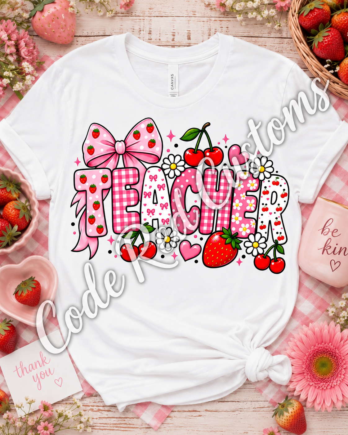 Strawberry Teacher DTF Transfer – 11” x 11”