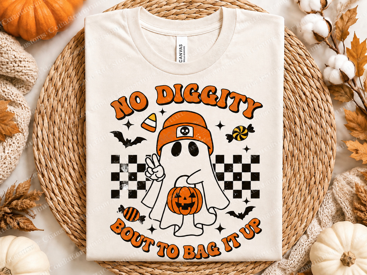 No Diggity Bout to Bag It Up Halloween DTF Transfer – 11” x 11”