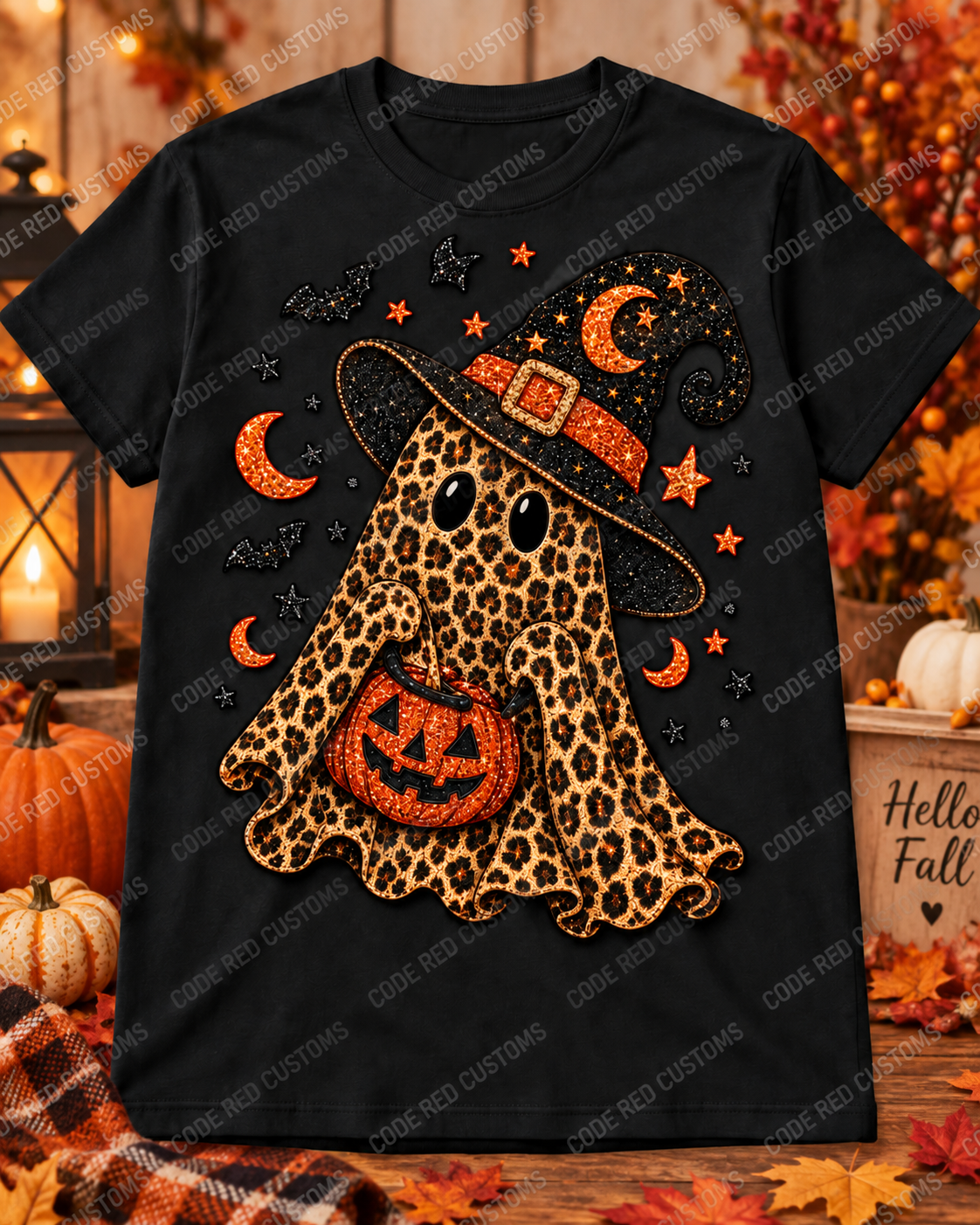 Leopard Ghost Witch DTF Transfer – 11” x 11” Halloween Print