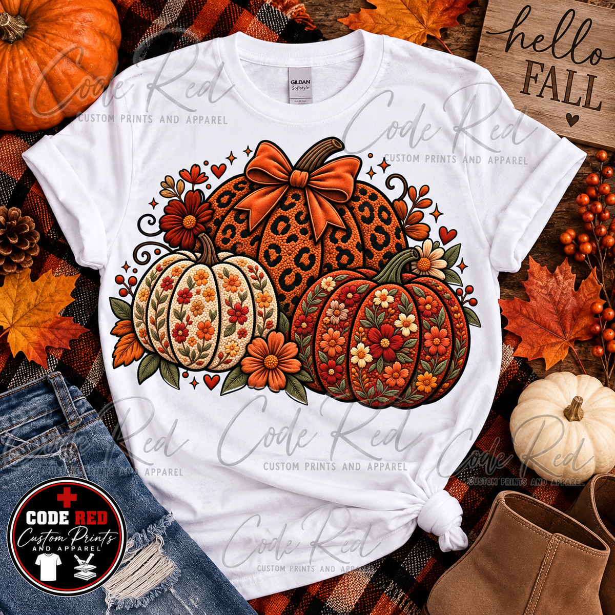 Floral Leopard Pumpkin DTF Transfer – 11” x 11”