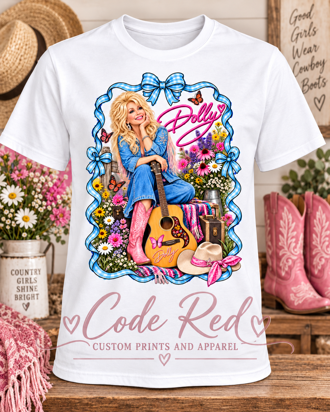 Dolly Country Glam Guitar DTF Transfer - 11" x 11"